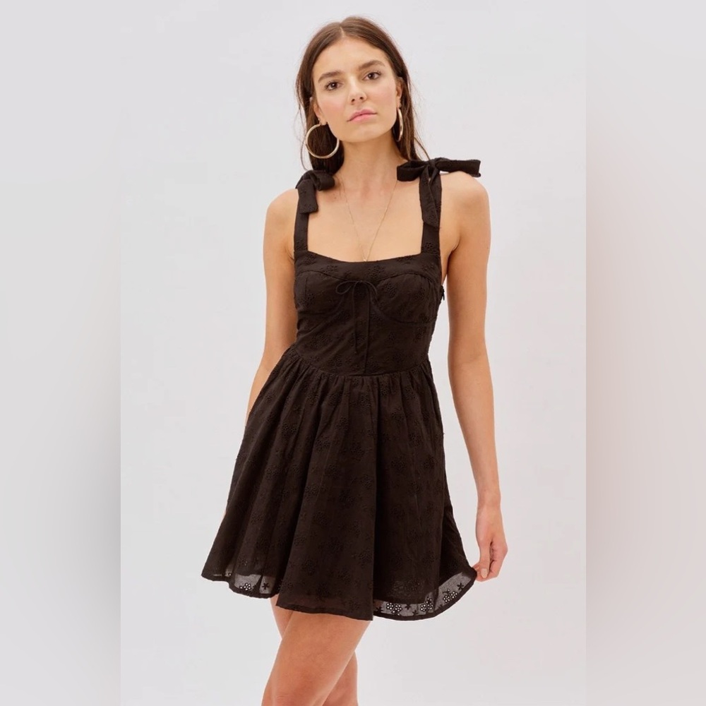 For Love And Lemons Black Marla Mini Dress with bow tie shoulders